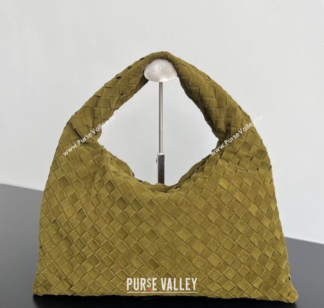 Bottega Veneta Small Hop Hobo Bag Intrecciato Suede Lemon Green 2023 763966 (WT-241217046)