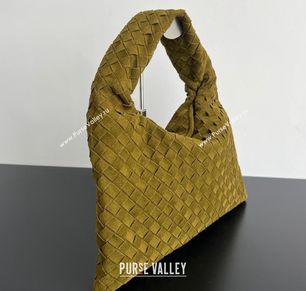 Bottega Veneta Small Hop Hobo Bag Intrecciato Suede Lemon Green 2023 763966 (WT-241217046)