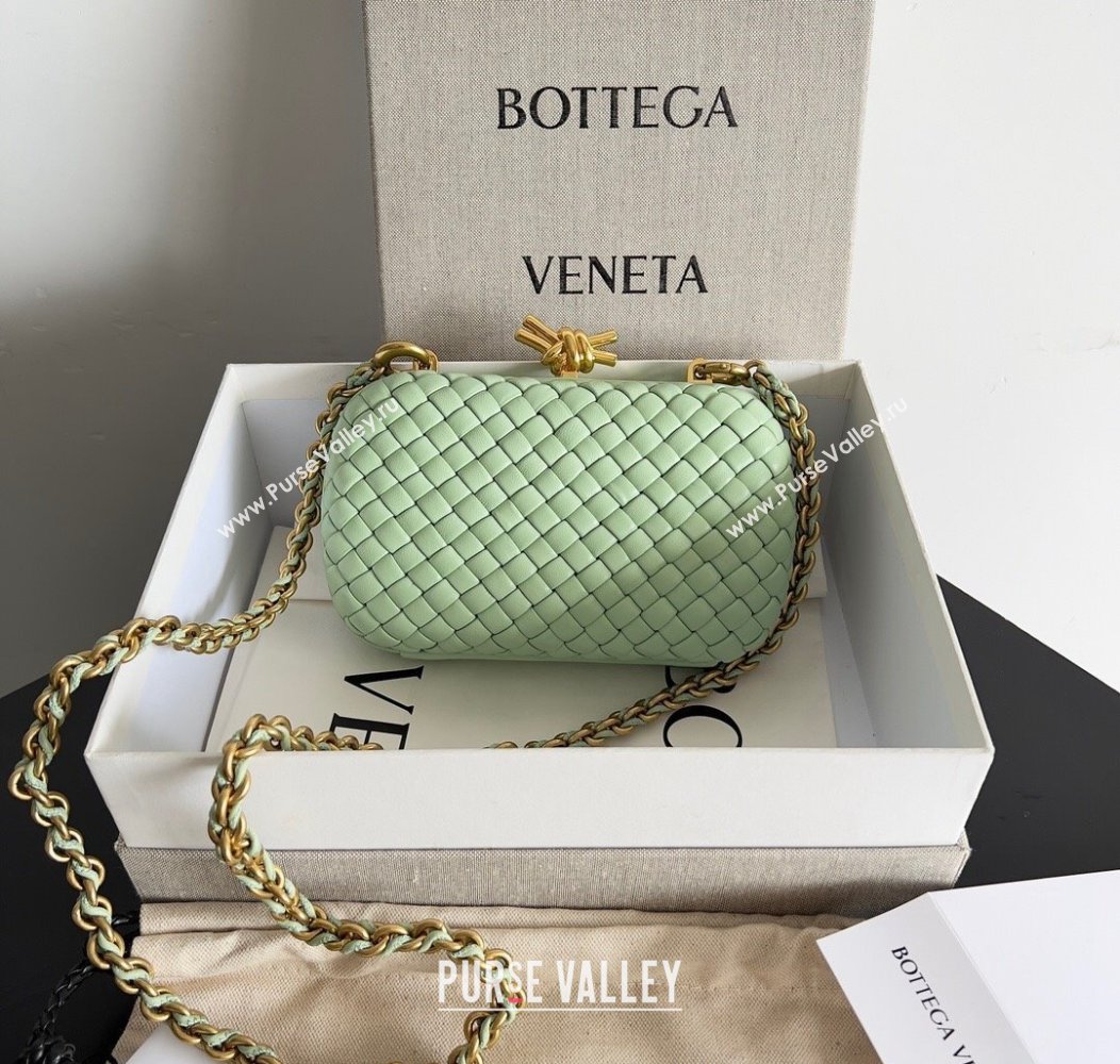 Bottega Veneta Knot With Chain Mini Bag Light Green 2024 776662 (YX-241217050)