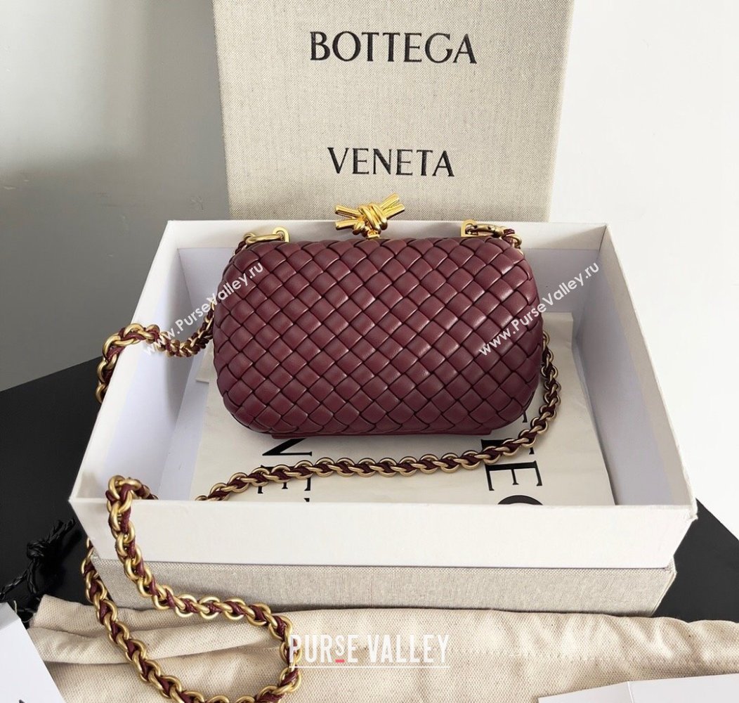 Bottega Veneta Knot With Chain Mini Bag Burgundy 2024 776662 (YX-241217051)