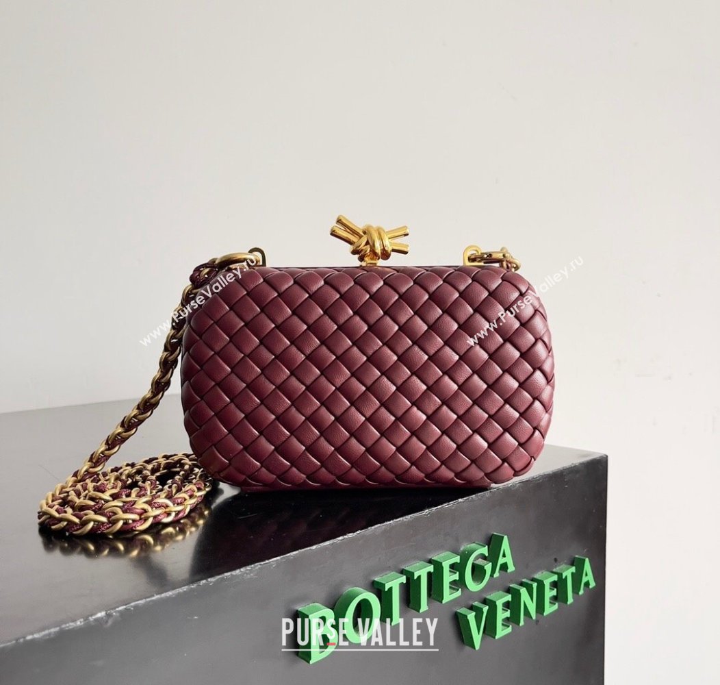 Bottega Veneta Knot With Chain Mini Bag Burgundy 2024 776662 (YX-241217051)