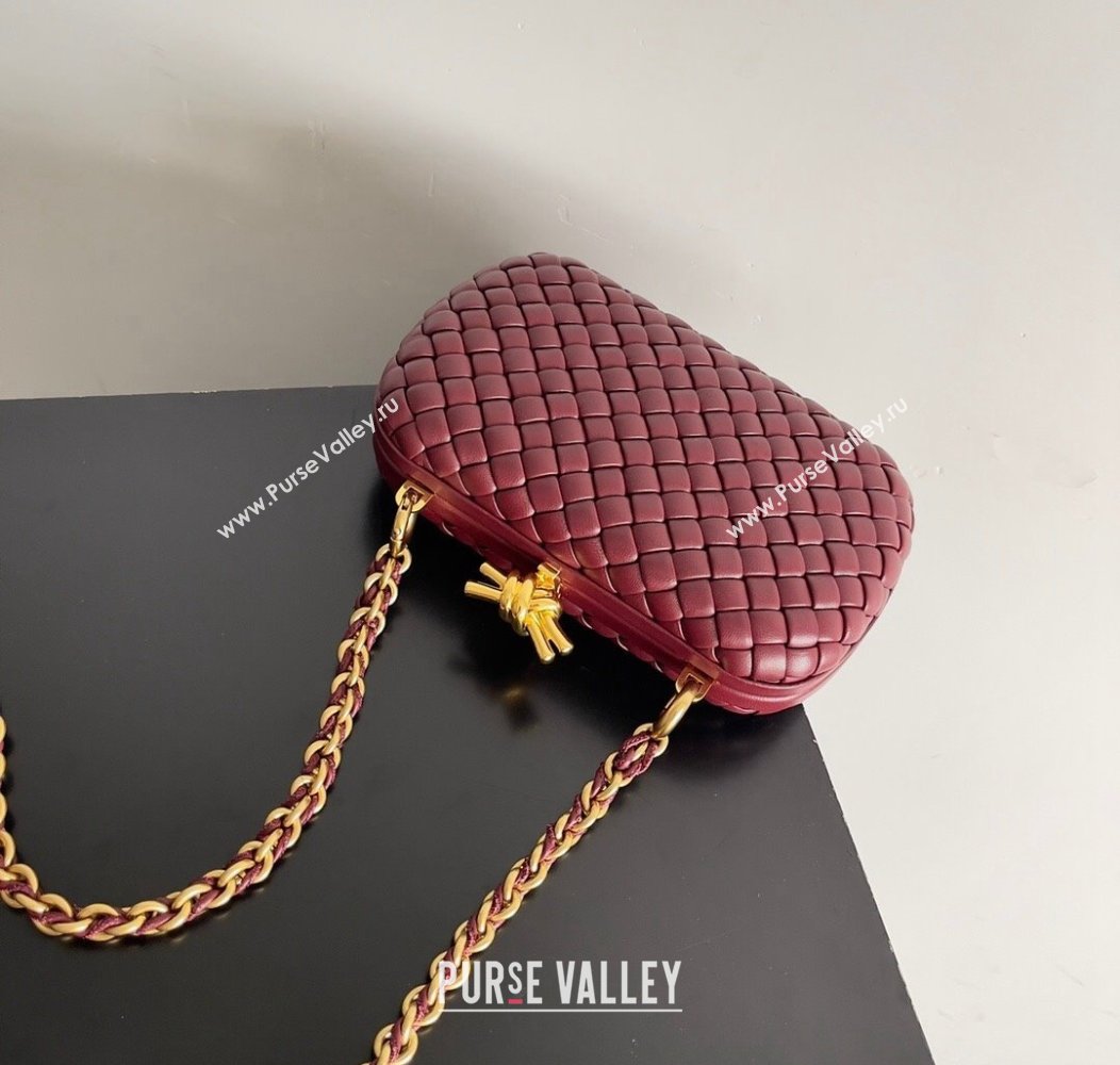 Bottega Veneta Knot With Chain Mini Bag Burgundy 2024 776662 (YX-241217051)