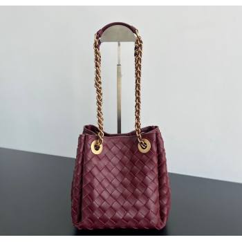 Bottega Veneta Small Parachute Chain Bag in Intrecciato Leather Burgundy 2024 817175 (WT-241217008)