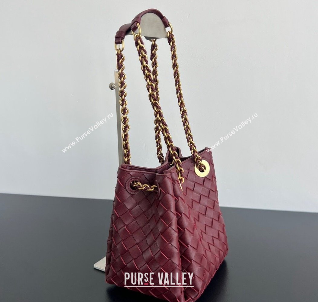 Bottega Veneta Small Parachute Chain Bag in Intrecciato Leather Burgundy 2024 817175 (WT-241217008)