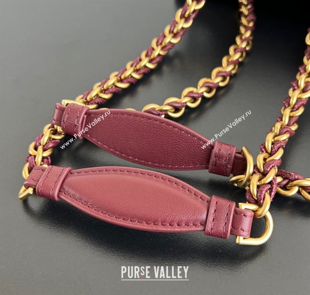 Bottega Veneta Small Parachute Chain Bag in Intrecciato Leather Burgundy 2024 817175 (WT-241217008)