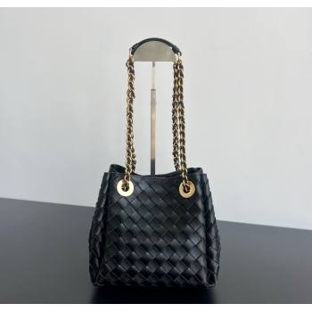 Bottega Veneta Small Parachute Chain Bag in Intrecciato Leather Black 2024 817175 (WT-241217009)