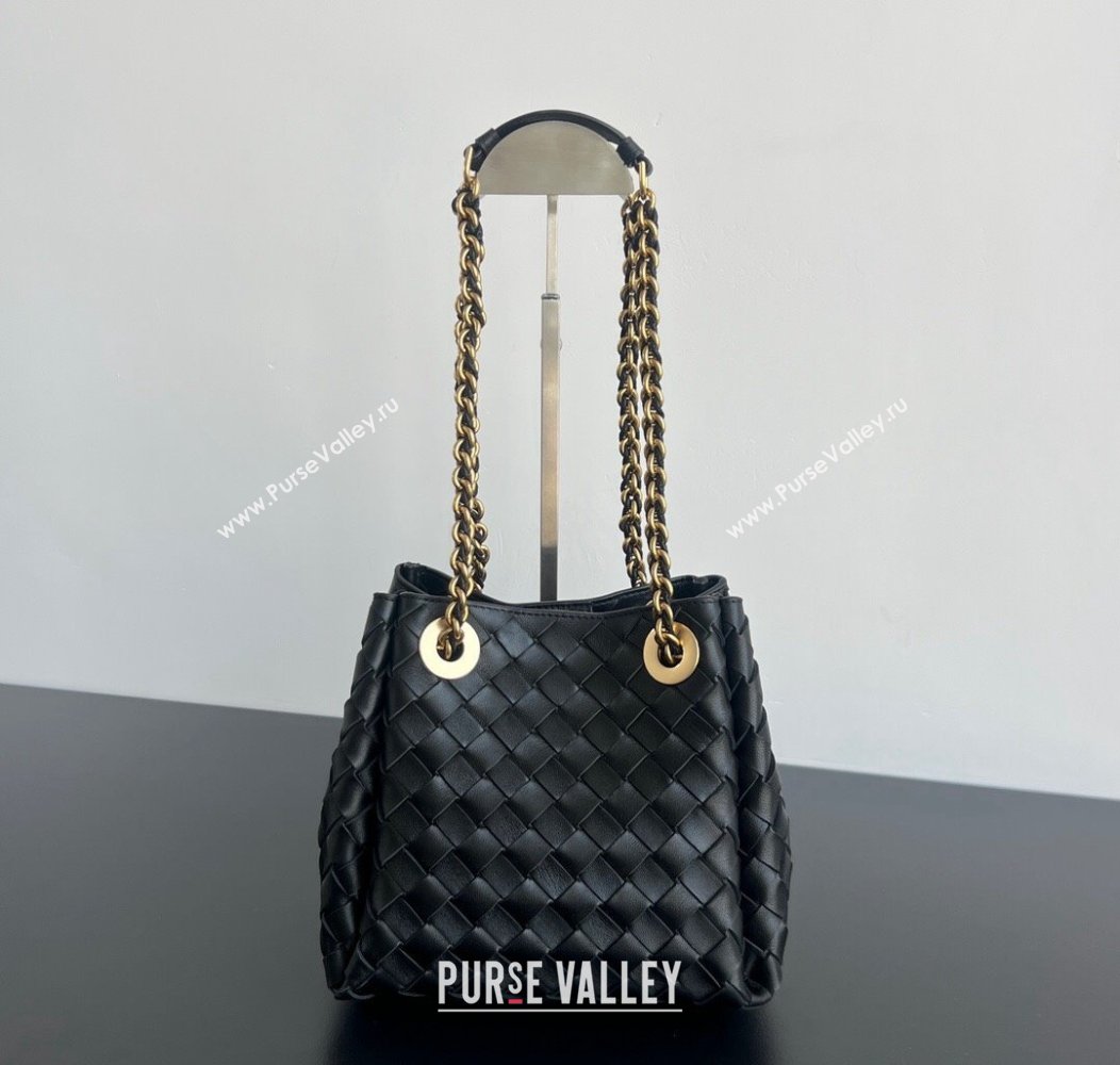 Bottega Veneta Small Parachute Chain Bag in Intrecciato Leather Black 2024 817175 (WT-241217009)