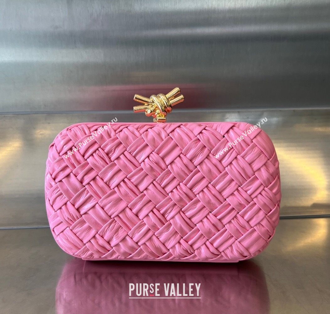 Bottega Veneta Knot Minaudiere Clutch in Foulard Intreccio Leather 717622 Pink 2024 (WT-241217073)