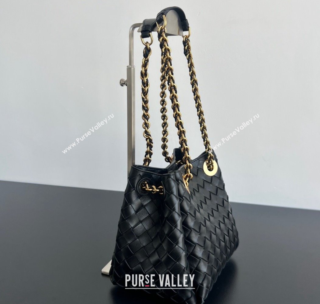 Bottega Veneta Small Parachute Chain Bag in Intrecciato Leather Black 2024 817175 (WT-241217009)