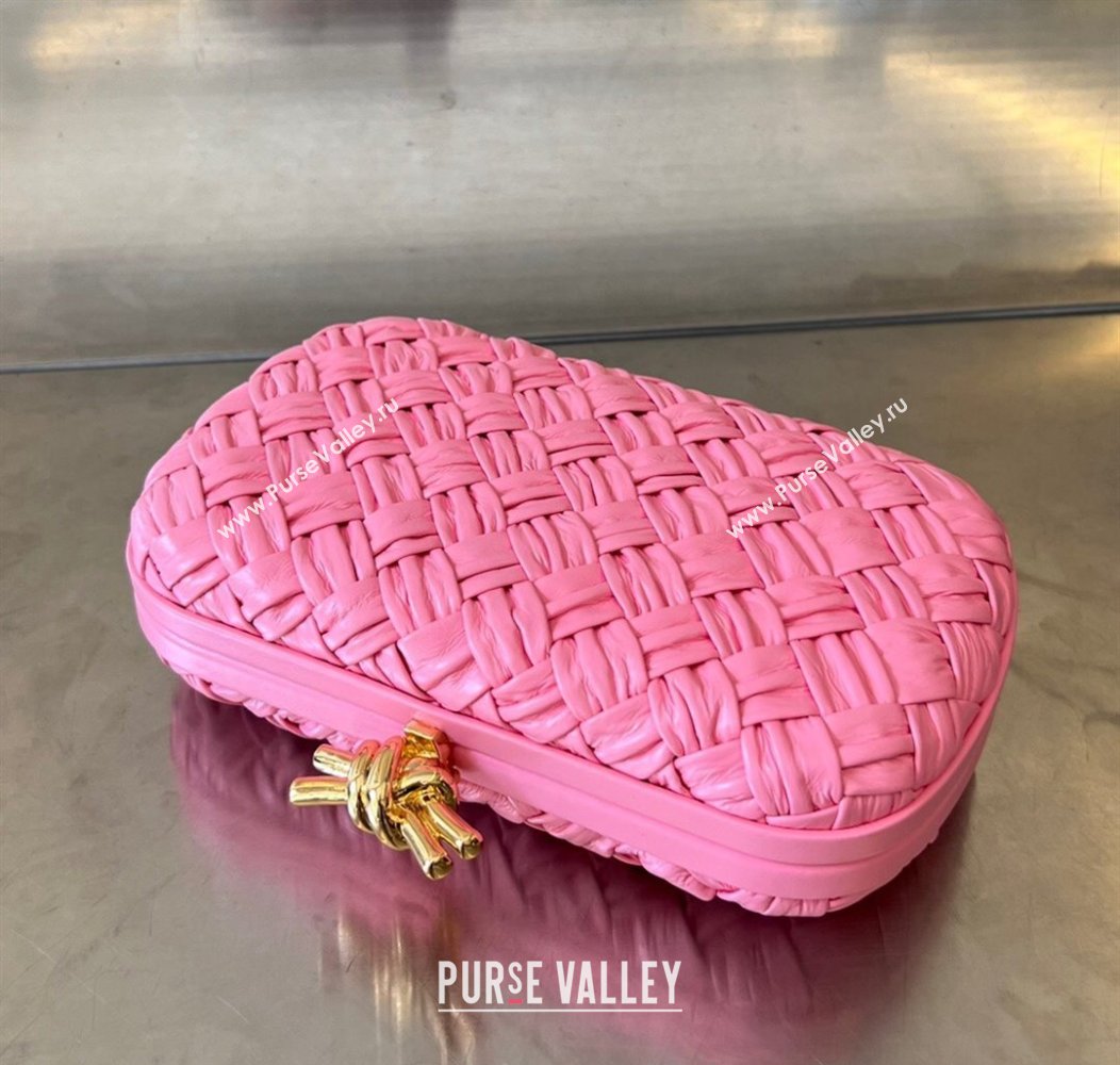 Bottega Veneta Knot Minaudiere Clutch in Foulard Intreccio Leather 717622 Pink 2024 (WT-241217073)