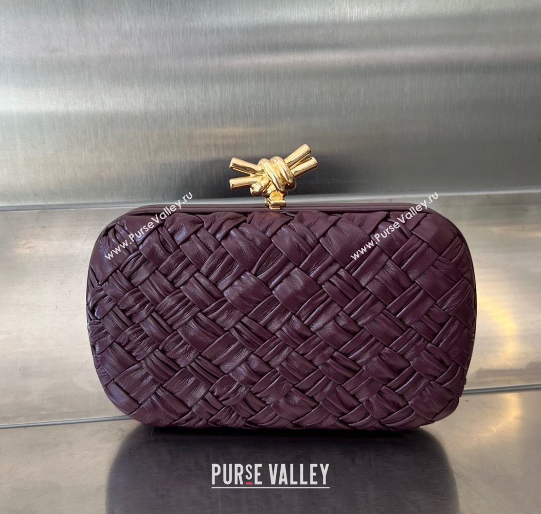 Bottega Veneta Knot Minaudiere Clutch in Foulard Intreccio Leather 717622 Dark Burgundy 2024 (WT-241217075)