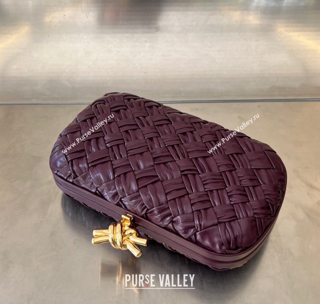 Bottega Veneta Knot Minaudiere Clutch in Foulard Intreccio Leather 717622 Dark Burgundy 2024 (WT-241217075)