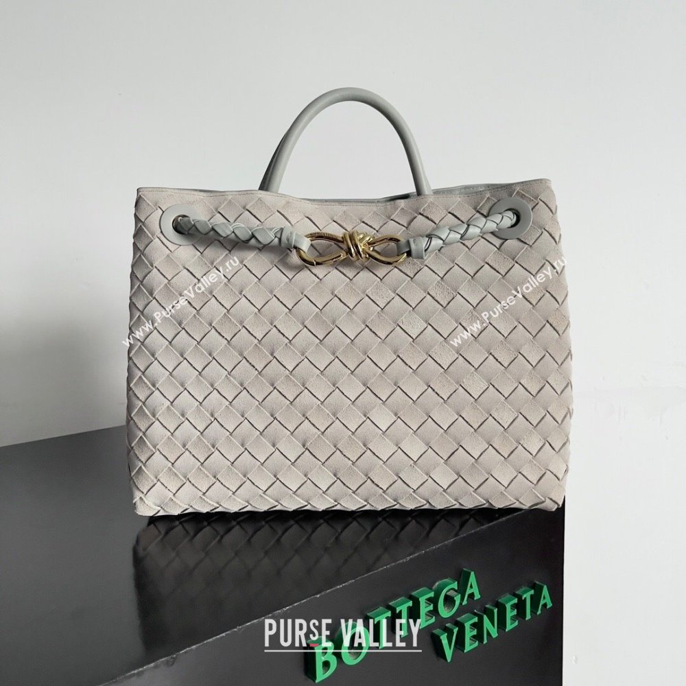 Bottega Veneta Medium Andiamo Top Handle Bag in Suede 743572 Light Grey 2024 (WT-241217094)