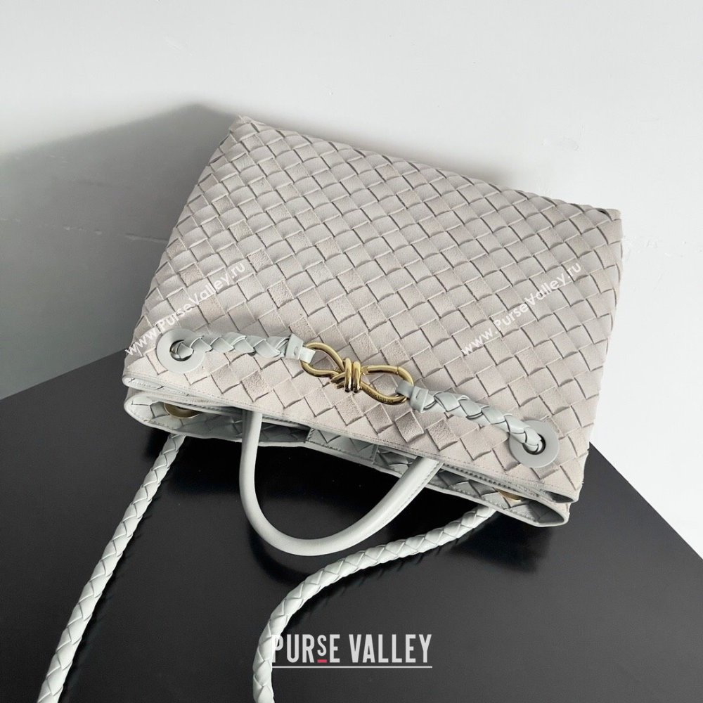 Bottega Veneta Medium Andiamo Top Handle Bag in Suede 743572 Light Grey 2024 (WT-241217094)