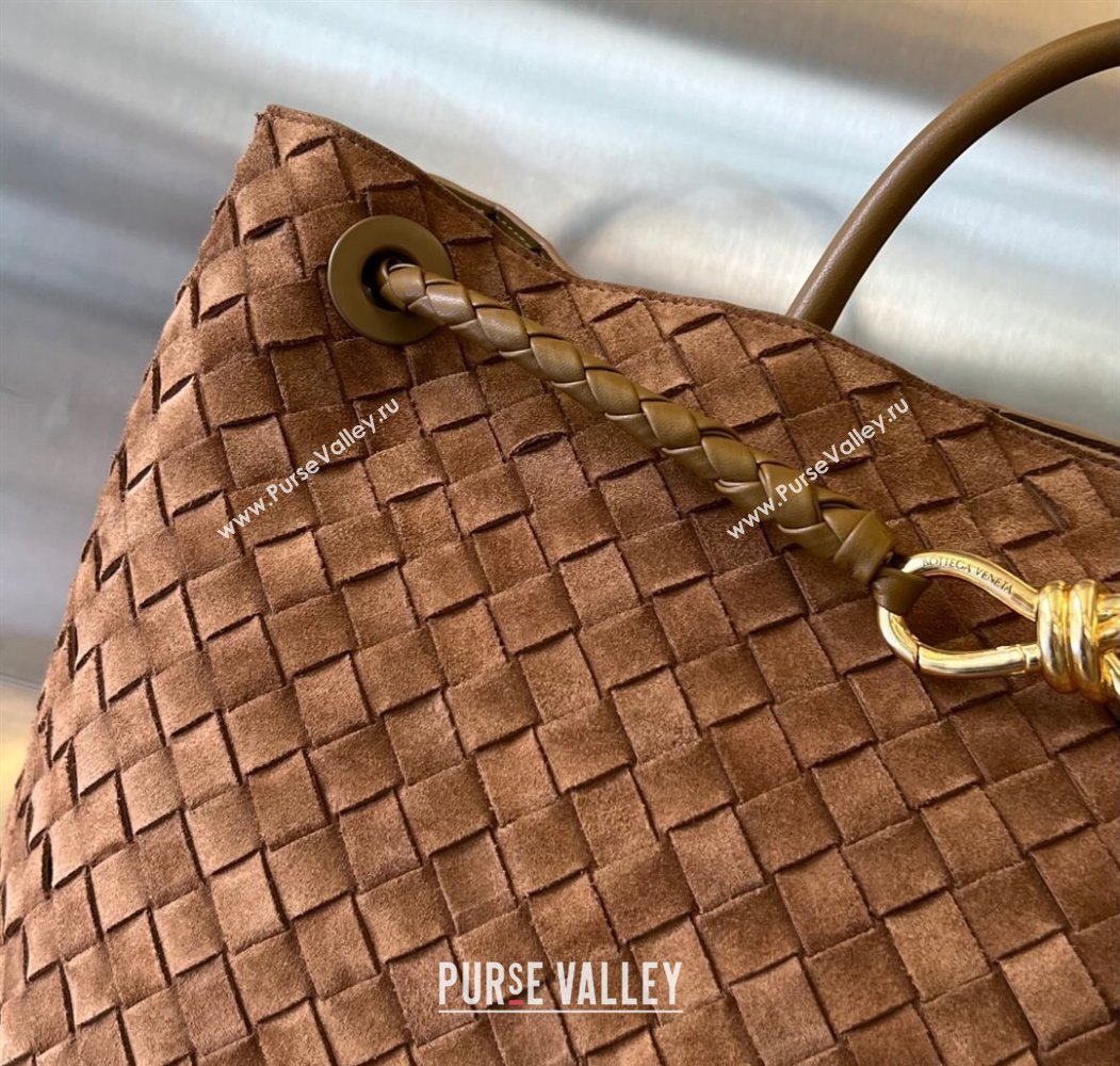 Bottega Veneta Large Andiamo Top Handle Bag in Intrecciato Suede Brown2 743575 2025 (WT-250205029)