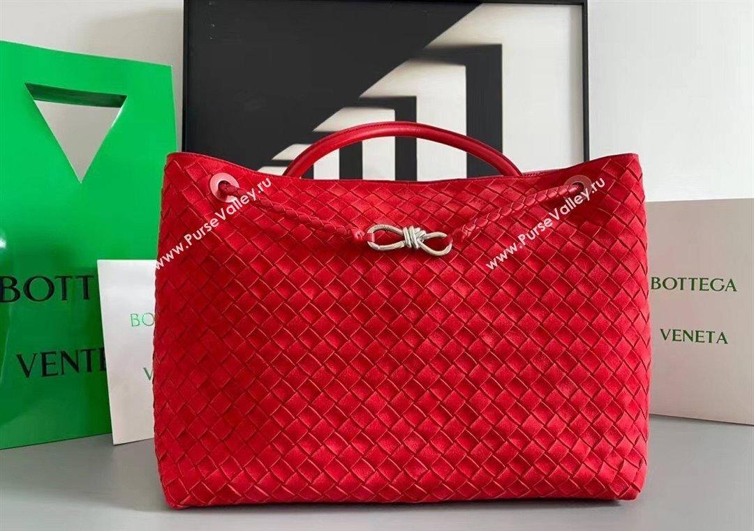 Bottega Veneta Large Andiamo Top Handle Bag in Intrecciato Suede 743575 Red 2025 (WT-250205030)