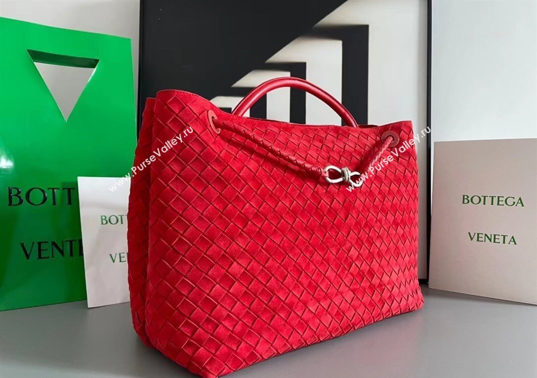 Bottega Veneta Large Andiamo Top Handle Bag in Intrecciato Suede 743575 Red 2025 (WT-250205030)