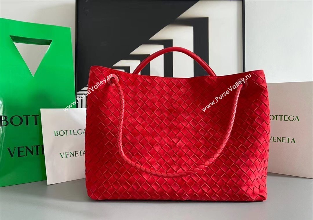 Bottega Veneta Large Andiamo Top Handle Bag in Intrecciato Suede 743575 Red 2025 (WT-250205030)