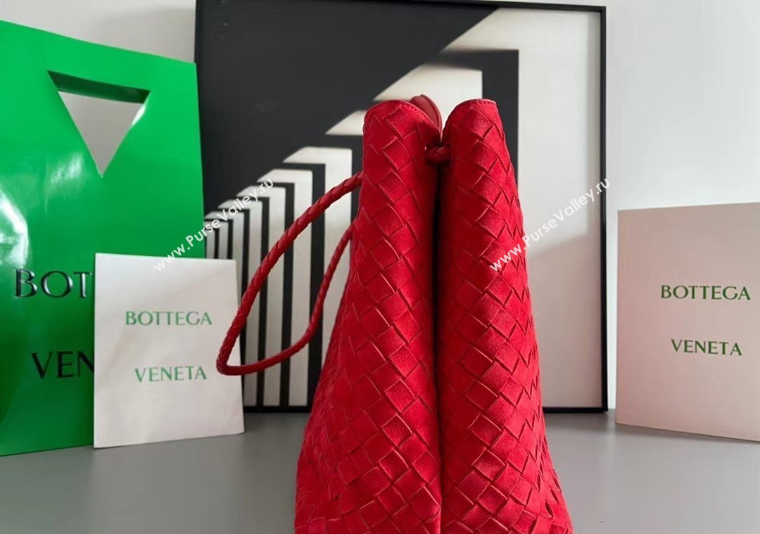 Bottega Veneta Large Andiamo Top Handle Bag in Intrecciato Suede 743575 Red 2025 (WT-250205030)