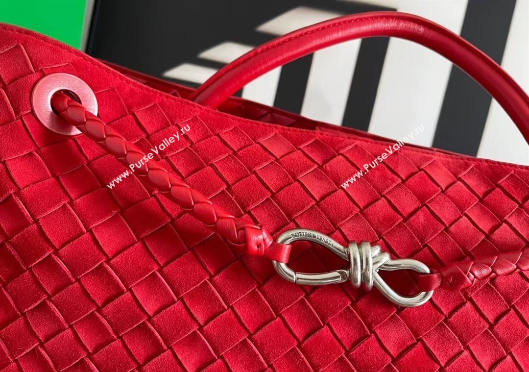 Bottega Veneta Large Andiamo Top Handle Bag in Intrecciato Suede 743575 Red 2025 (WT-250205030)