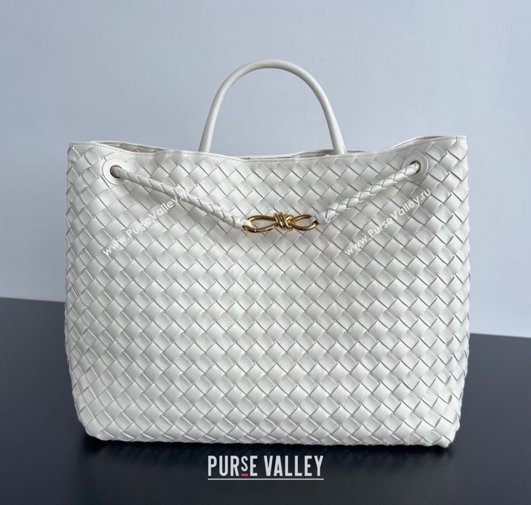 Bottega Veneta Large Andiamo Top Handle Bag in Intrecciato Leather 743575 Sea Salt White 2025 (WT-250205019)
