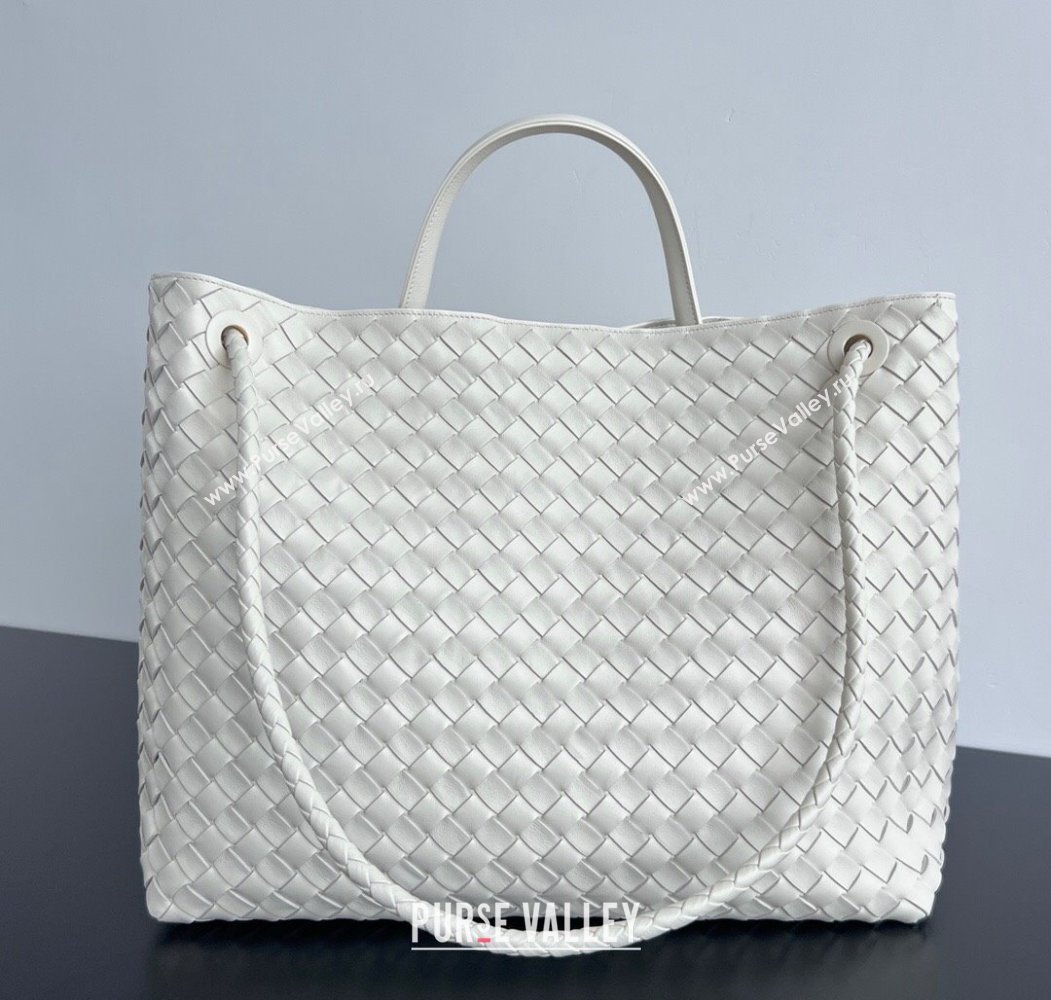 Bottega Veneta Large Andiamo Top Handle Bag in Intrecciato Leather 743575 Sea Salt White 2025 (WT-250205019)
