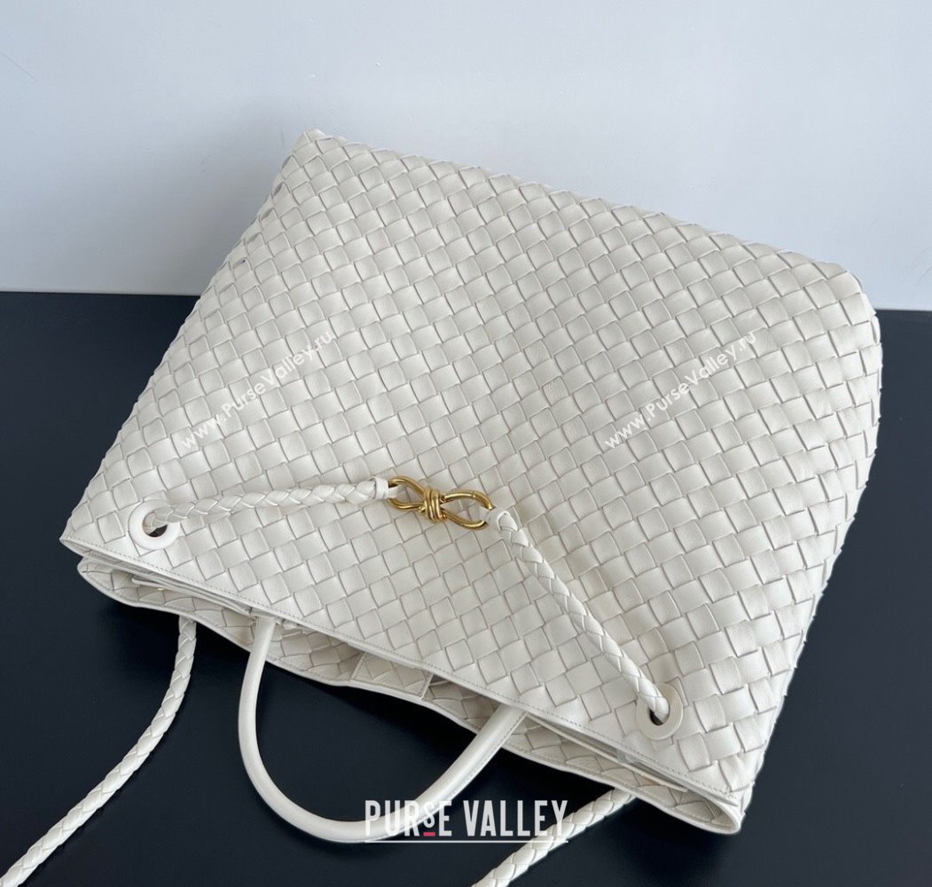 Bottega Veneta Large Andiamo Top Handle Bag in Intrecciato Leather 743575 Sea Salt White 2025 (WT-250205019)