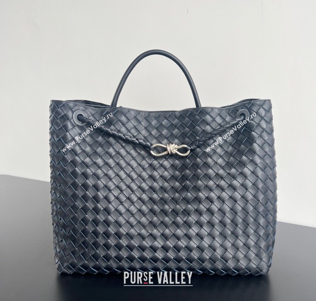 Bottega Veneta Large Andiamo Top Handle Bag in Intrecciato Leather 743575 Space Blue/Silver 2025 (WT-250205021)