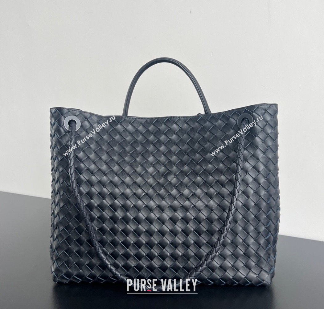 Bottega Veneta Large Andiamo Top Handle Bag in Intrecciato Leather 743575 Space Blue/Silver 2025 (WT-250205021)