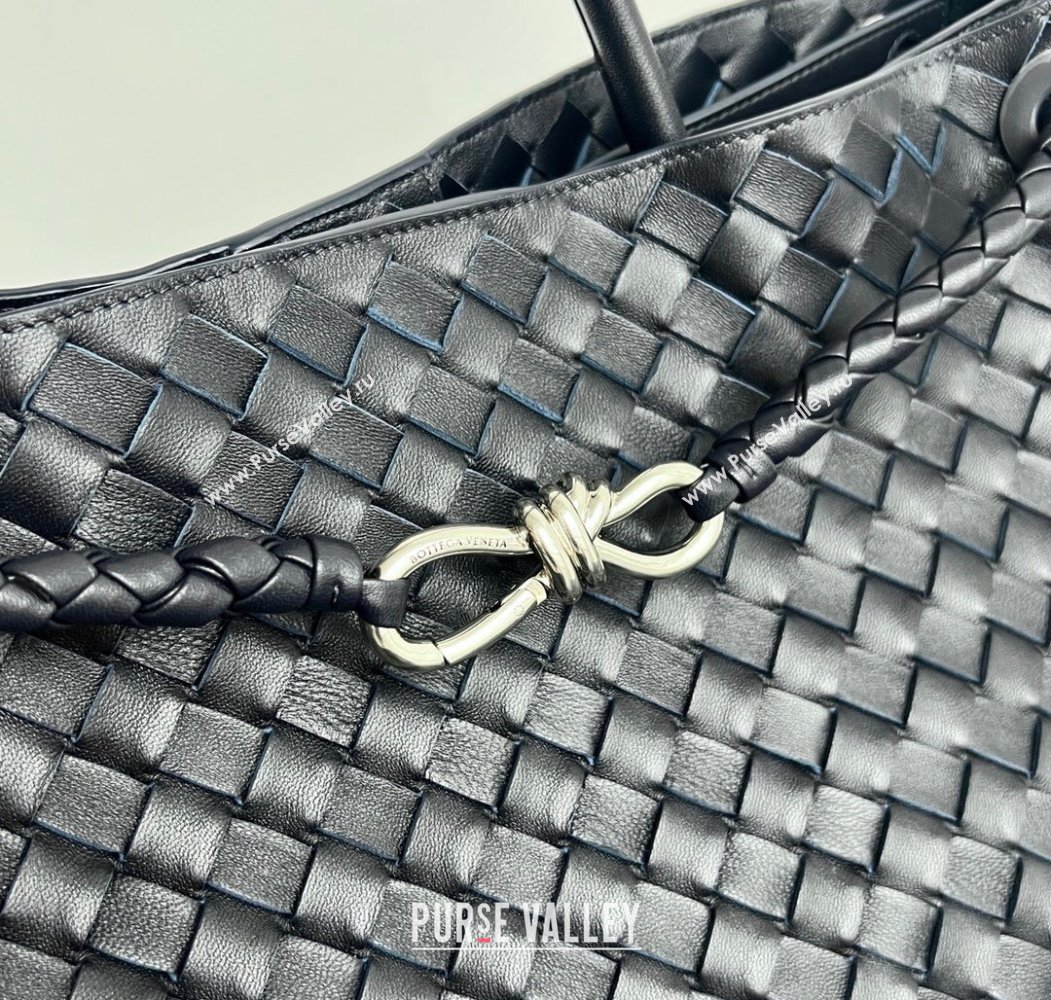 Bottega Veneta Large Andiamo Top Handle Bag in Intrecciato Leather 743575 Space Blue/Silver 2025 (WT-250205021)