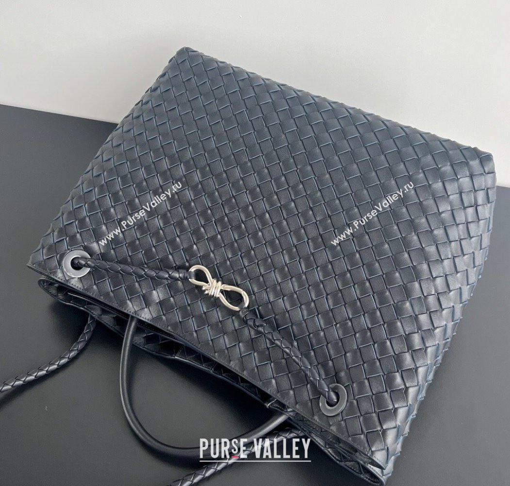 Bottega Veneta Large Andiamo Top Handle Bag in Intrecciato Leather 743575 Space Blue/Silver 2025 (WT-250205021)