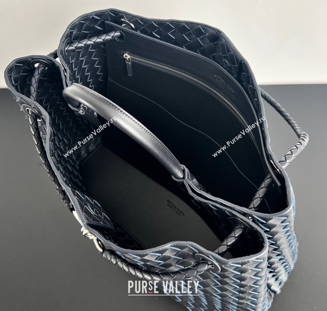 Bottega Veneta Large Andiamo Top Handle Bag in Intrecciato Leather 743575 Space Blue/Silver 2025 (WT-250205021)