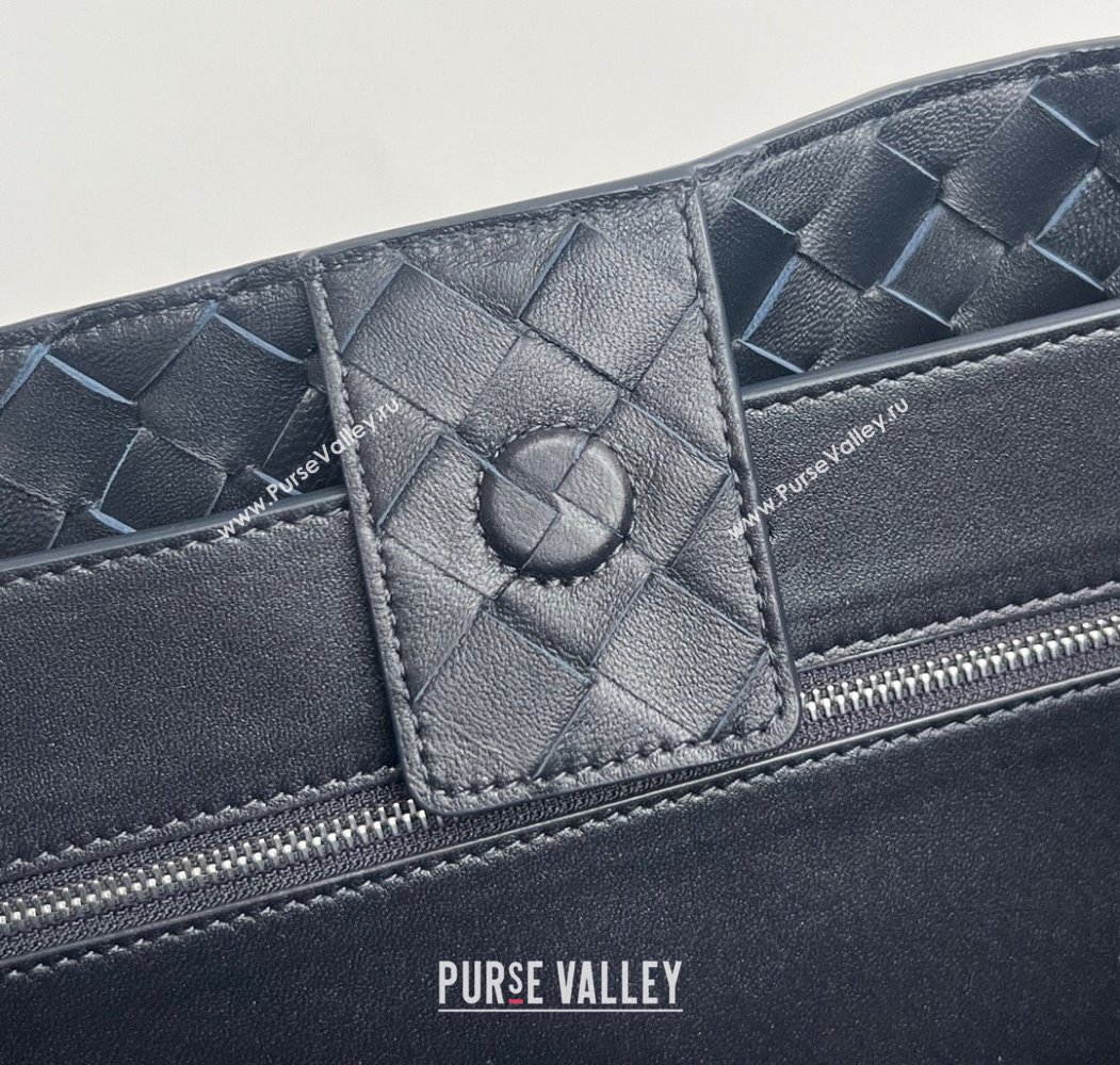 Bottega Veneta Large Andiamo Top Handle Bag in Intrecciato Leather 743575 Space Blue/Silver 2025 (WT-250205021)