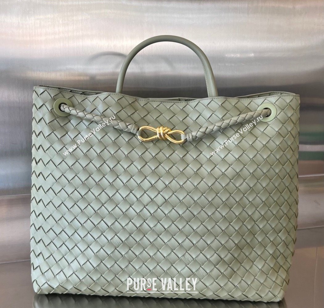 Bottega Veneta Large Andiamo Top Handle Bag in Intrecciato Leather 743575 Travertine Green 2025 (WT-250205022)