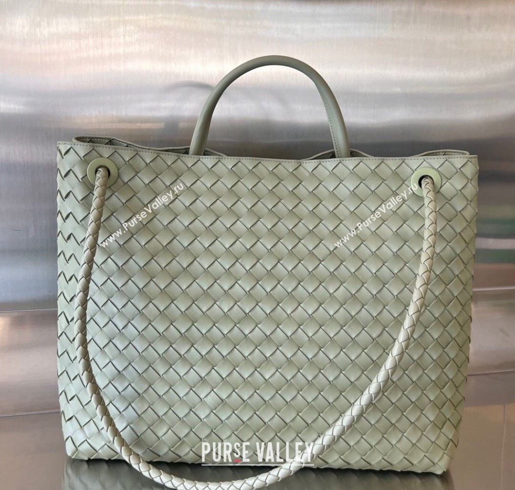 Bottega Veneta Large Andiamo Top Handle Bag in Intrecciato Leather 743575 Travertine Green 2025 (WT-250205022)