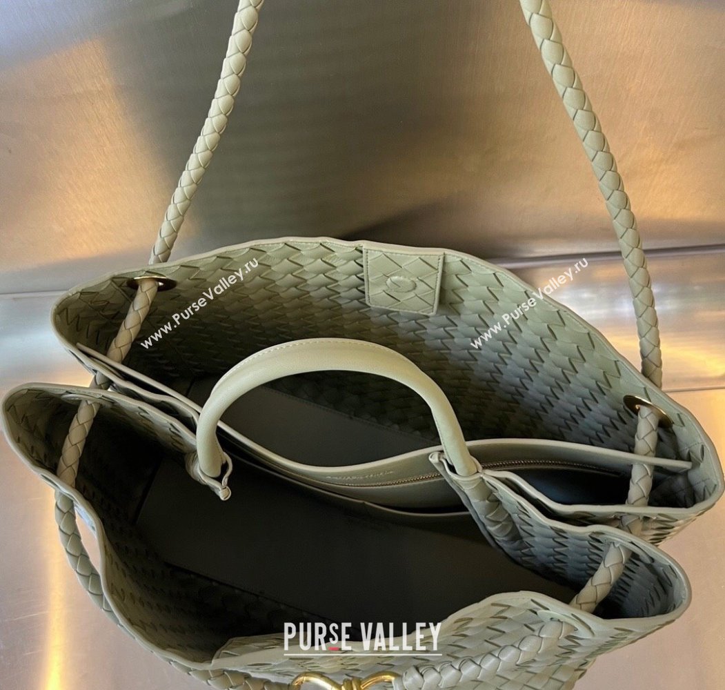 Bottega Veneta Large Andiamo Top Handle Bag in Intrecciato Leather 743575 Travertine Green 2025 (WT-250205022)