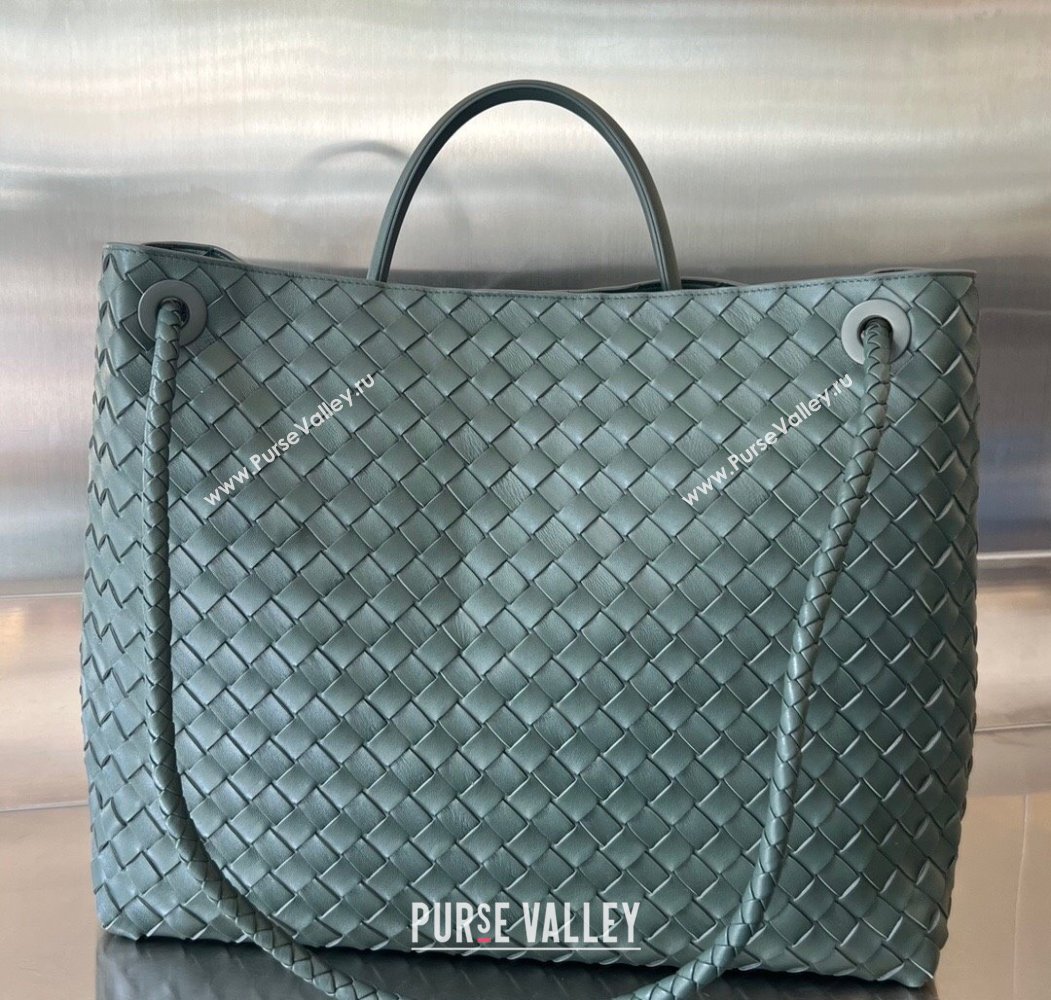 Bottega Veneta Large Andiamo Top Handle Bag in Intrecciato Leather 743575 Slate Grey 2025 (WT-250205024)