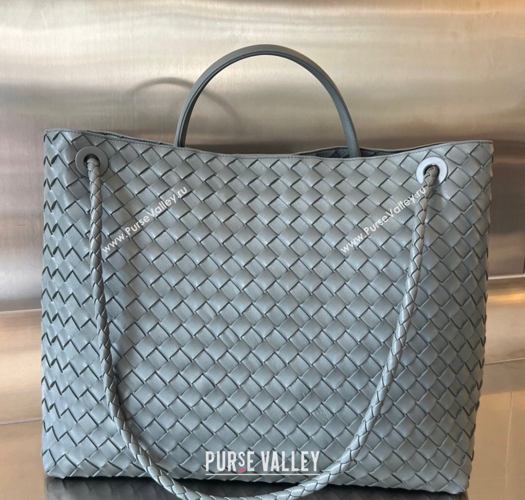 Bottega Veneta Large Andiamo Top Handle Bag in Intrecciato Leather 743575 Lightning Grey 2025 (WT-250205025)