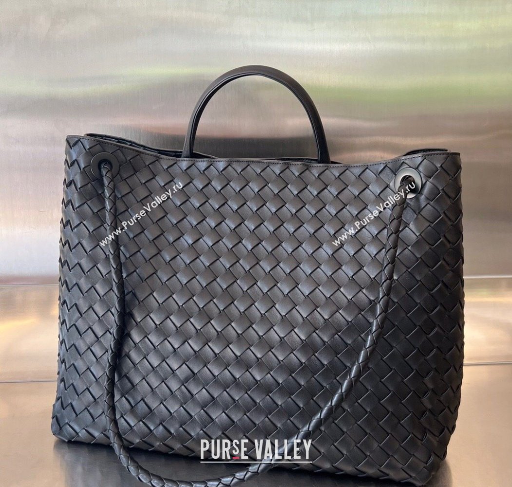 Bottega Veneta Large Andiamo Top Handle Bag in Intrecciato Leather 743575 Black/Gold 2025 (WT-250205028)