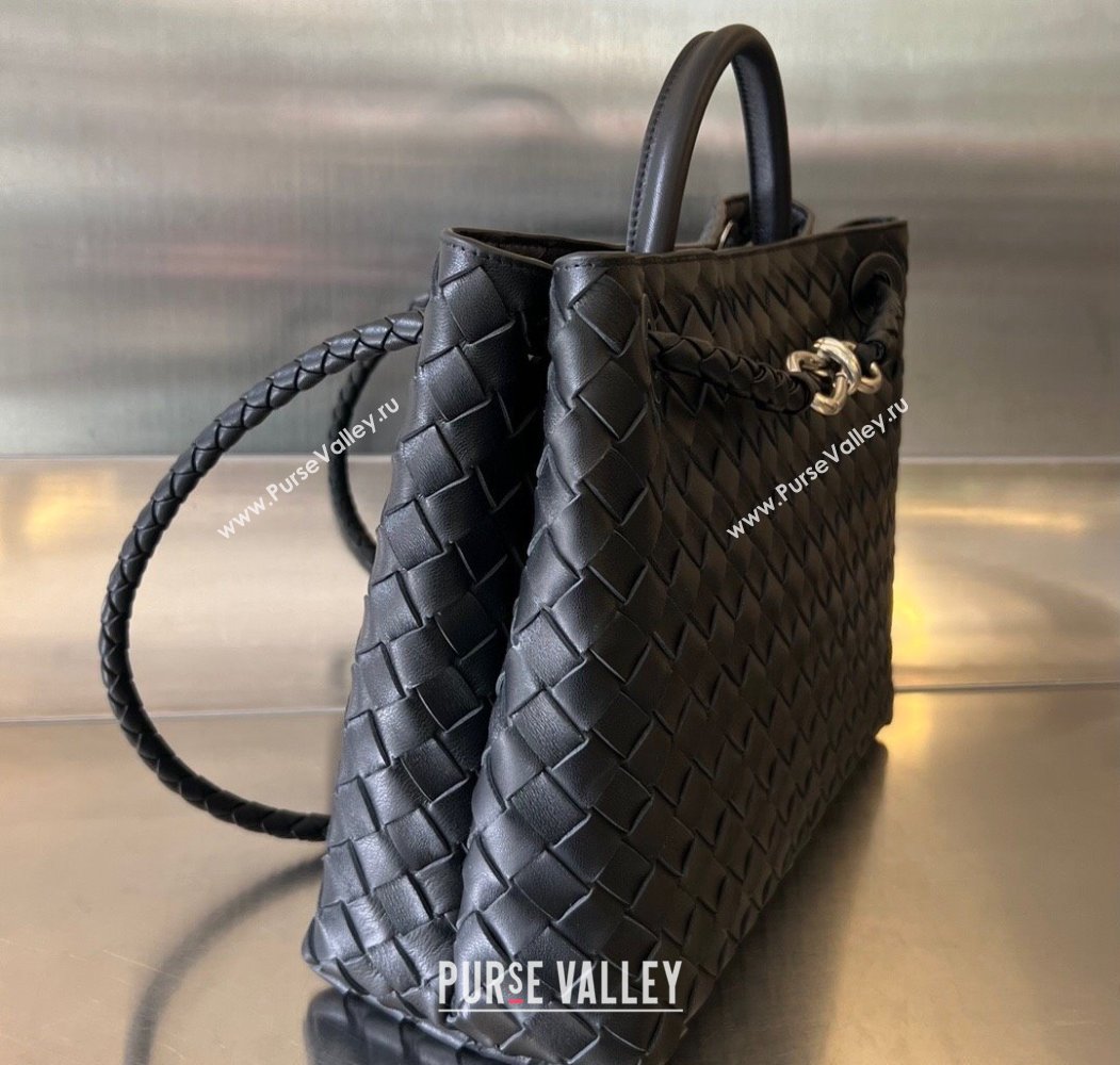 Bottega Veneta Medium Andiamo Top Handle Bag in Intrecciato Leather 743572 Black/Silver 2024 (WT-250205005)