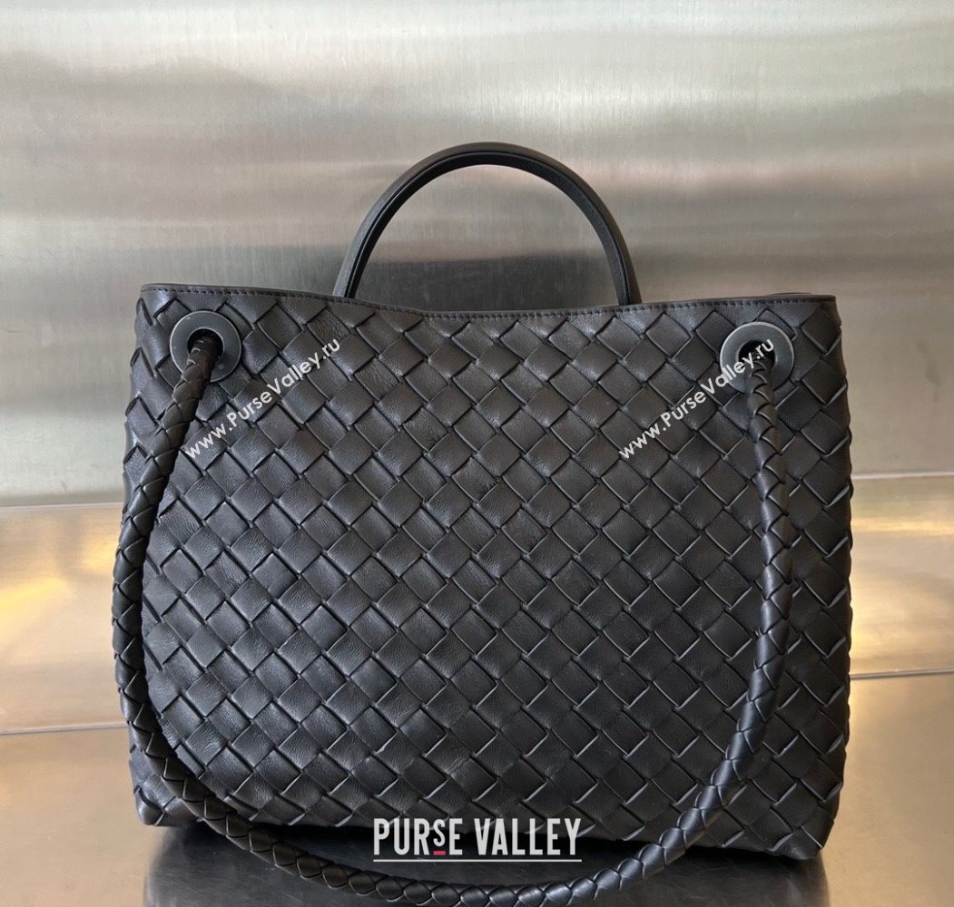 Bottega Veneta Medium Andiamo Top Handle Bag in Intrecciato Leather 743572 Black/Silver 2024 (WT-250205005)