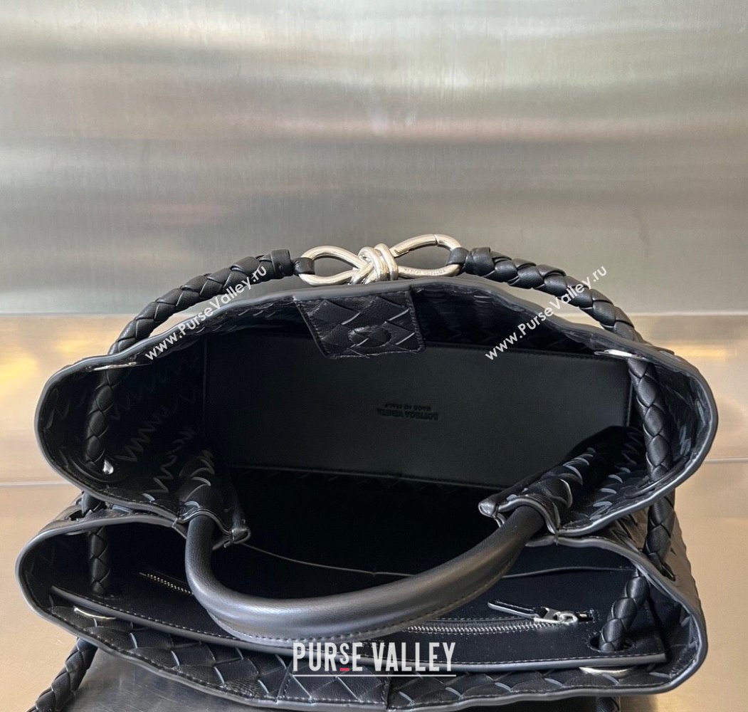 Bottega Veneta Medium Andiamo Top Handle Bag in Intrecciato Leather 743572 Black/Silver 2024 (WT-250205005)