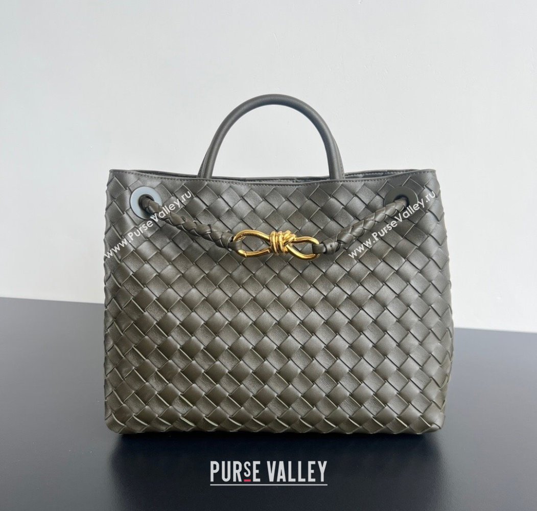 Bottega Veneta Medium Andiamo Top Handle Bag in Intrecciato Leather 743572 Khaki Green 2024 (WT-250205004)