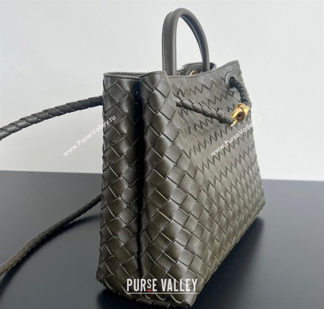 Bottega Veneta Medium Andiamo Top Handle Bag in Intrecciato Leather 743572 Khaki Green 2024 (WT-250205004)