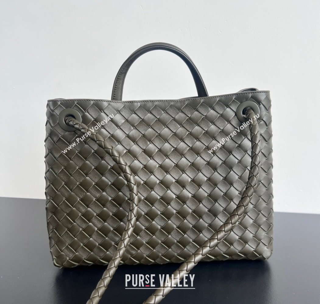 Bottega Veneta Medium Andiamo Top Handle Bag in Intrecciato Leather 743572 Khaki Green 2024 (WT-250205004)