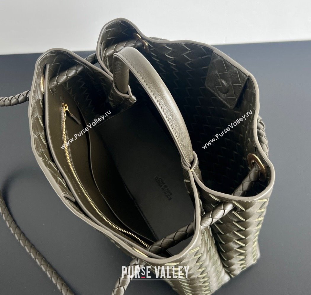 Bottega Veneta Medium Andiamo Top Handle Bag in Intrecciato Leather 743572 Khaki Green 2024 (WT-250205004)