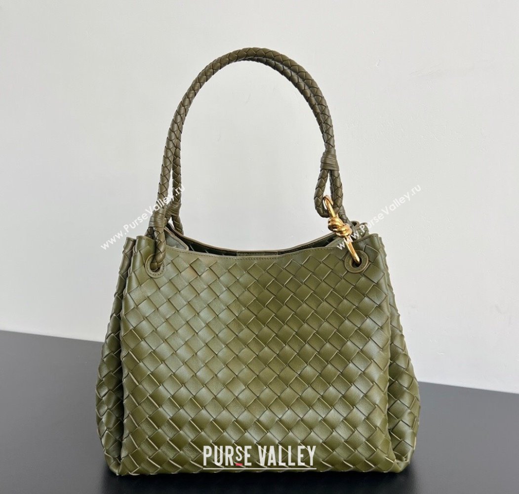 Bottega Veneta Large Parachute Shoulder Bag in Intrecciato Leather 796571 Khaki Green 2025 (WT-250205041)