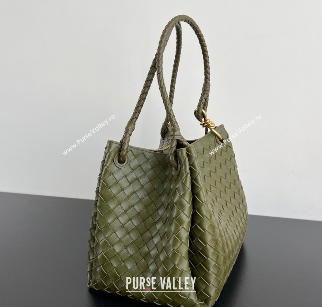 Bottega Veneta Large Parachute Shoulder Bag in Intrecciato Leather 796571 Khaki Green 2025 (WT-250205041)