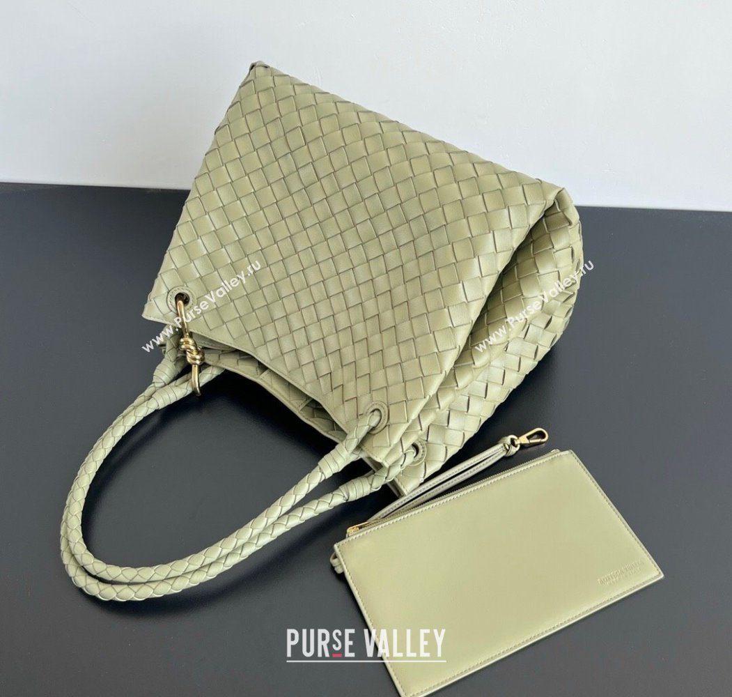 Bottega Veneta Large Parachute Shoulder Bag in Intrecciato Leather 796571 Travertine Green 2025 (WT-250205042)