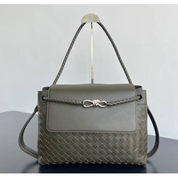 Bottega Veneta Mens Andiamo Messenger Bag in Intrecciato Leather 807715 Khaki Green 2025 (WT-250205044)